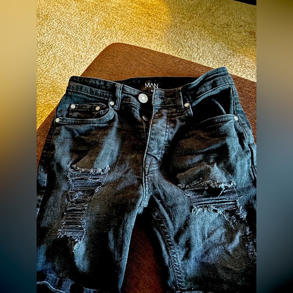Black ripped Jean shorts